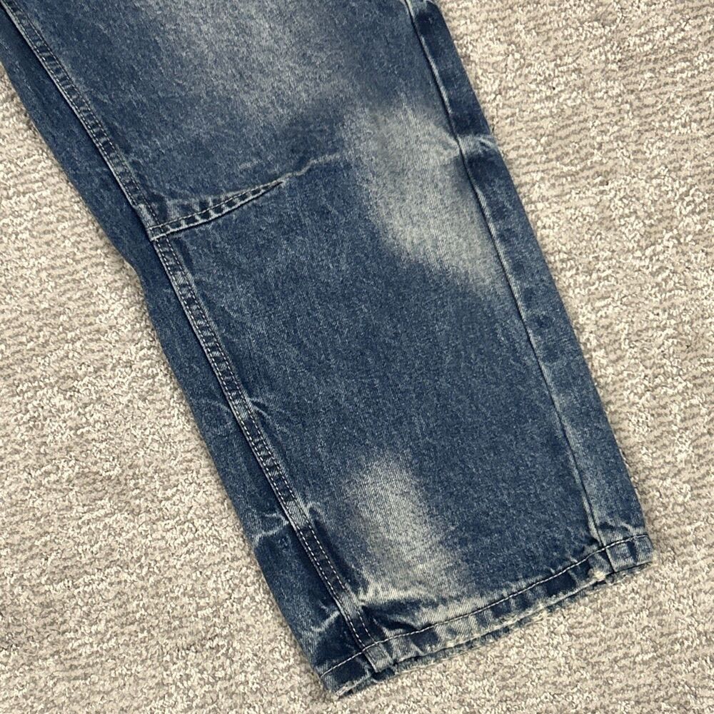 Aaron & Amber Jeans Womens Large Barrel Leg Blue Denim Cargo Button Fly Belted - Picture 8 of 11